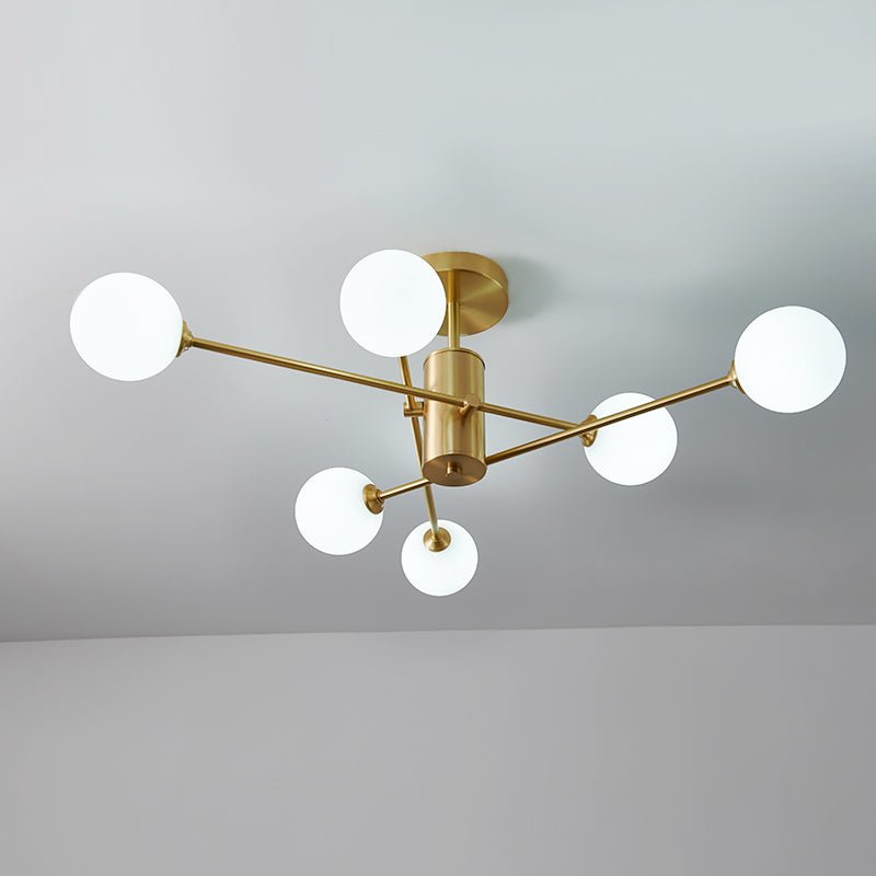 Odin Modern Linear Sputnik Glass Semi Flush Ceiling Light - Lamp Copper