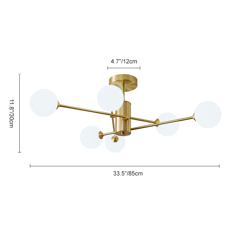 Odin Modern Linear Sputnik Glass Semi Flush Ceiling Light - Lamp Copper