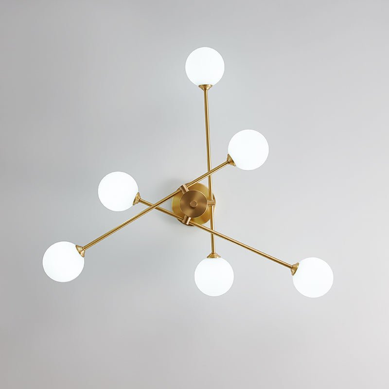 Odin Modern Linear Sputnik Glass Semi Flush Ceiling Light - Lamp Copper