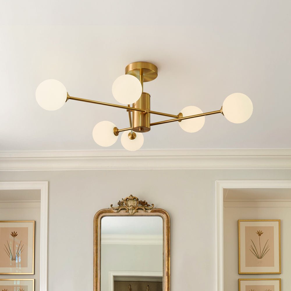 Odin Modern Linear Sputnik Glass Semi Flush Ceiling Light - Lamp Copper