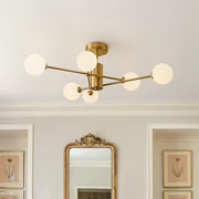Odin Modern Linear Sputnik Glass Semi Flush Ceiling Light - Lamp Copper