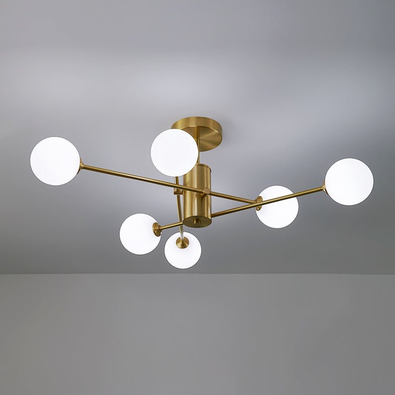 Odin Modern Linear Sputnik Glass Semi Flush Ceiling Light - Lamp Copper