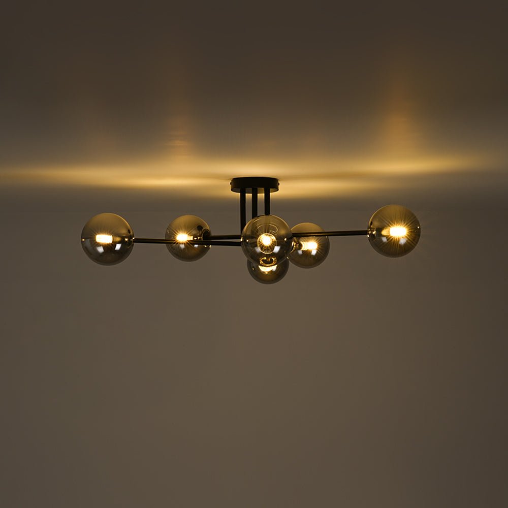Xenuvium Globe Linear Sputnik Smoked Glass Semi Flush Ceiling Light - Lamp Copper