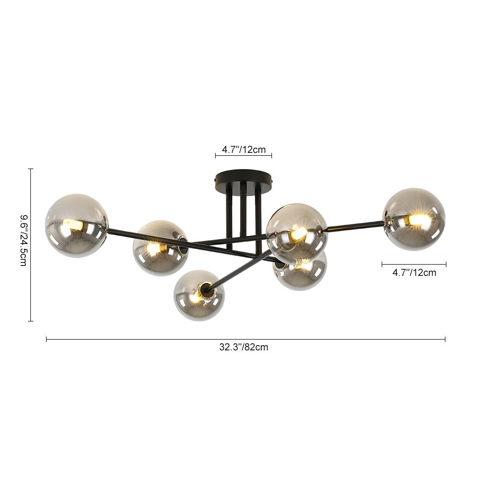 Xenuvium Globe Linear Sputnik Smoked Glass Semi Flush Ceiling Light - Lamp Copper