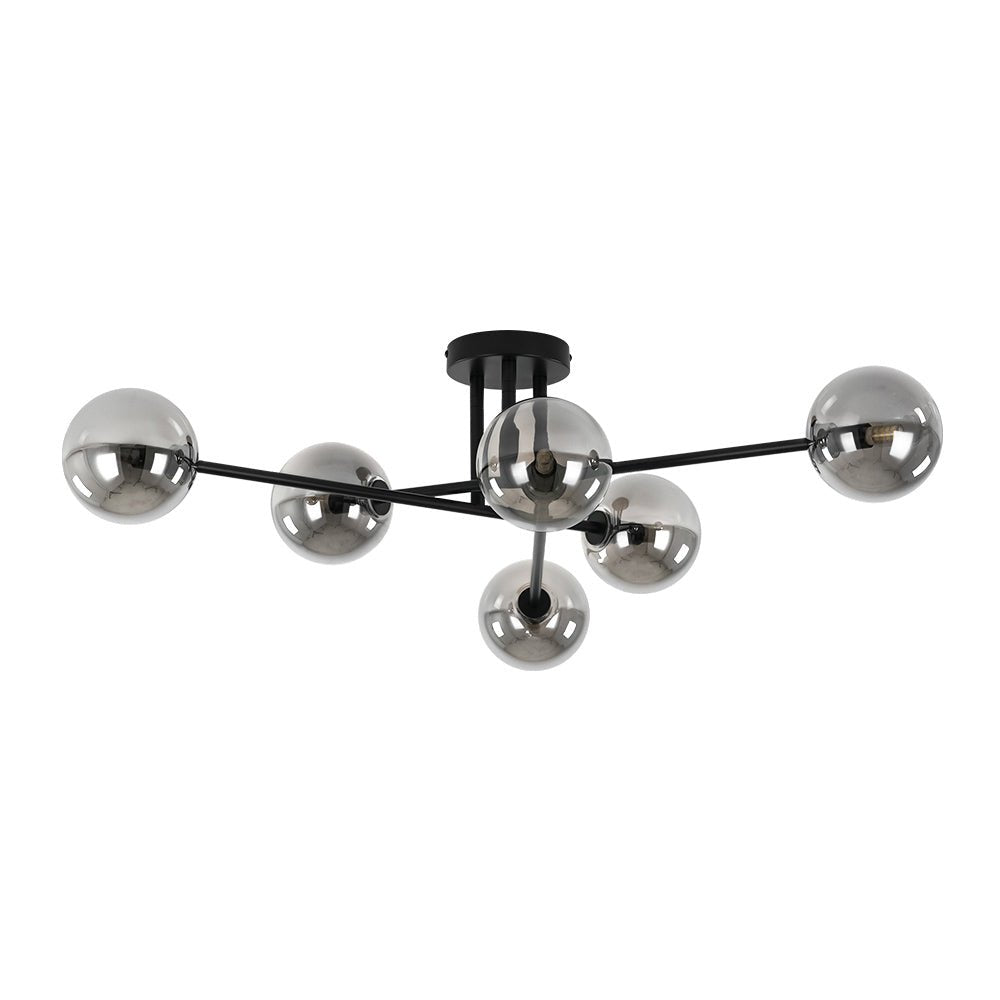 Xenuvium Globe Linear Sputnik Smoked Glass Semi Flush Ceiling Light - Lamp Copper