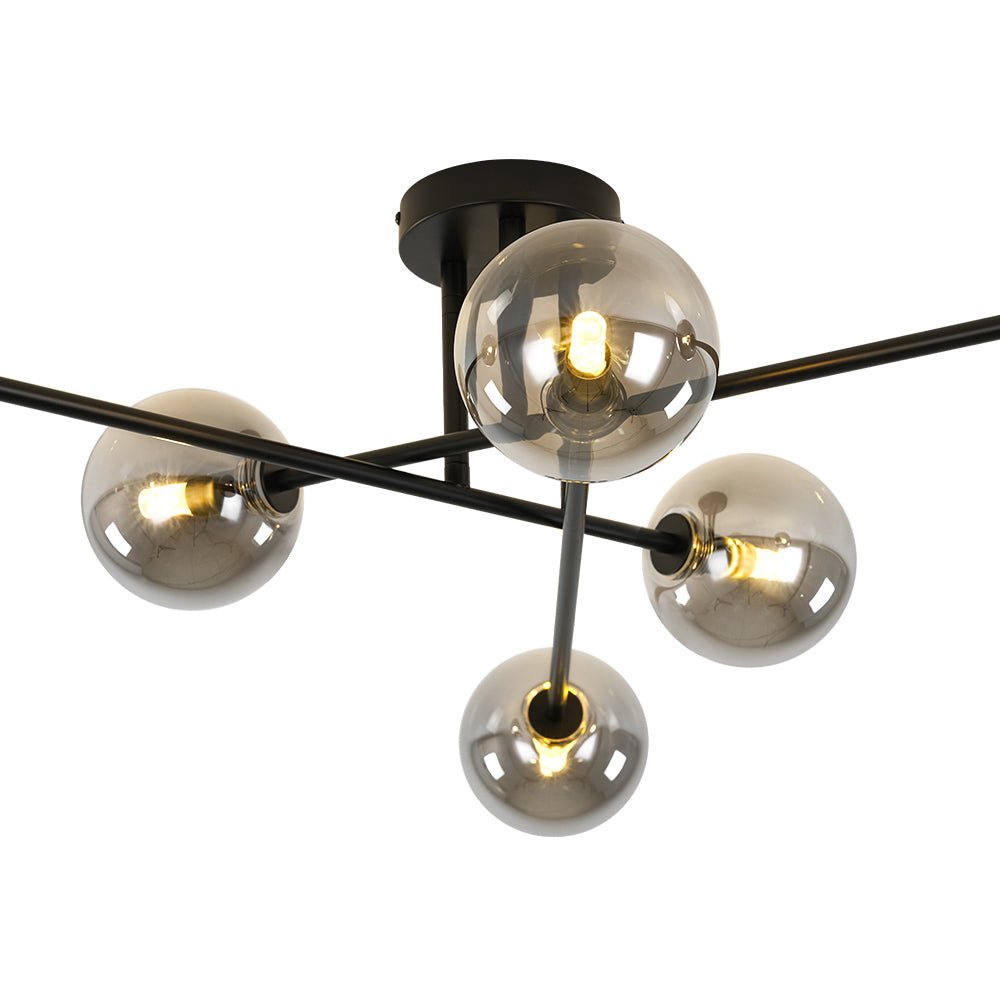 Xenuvium Globe Linear Sputnik Smoked Glass Semi Flush Ceiling Light - Lamp Copper