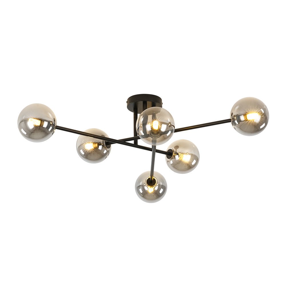 Xenuvium Globe Linear Sputnik Smoked Glass Semi Flush Ceiling Light - Lamp Copper