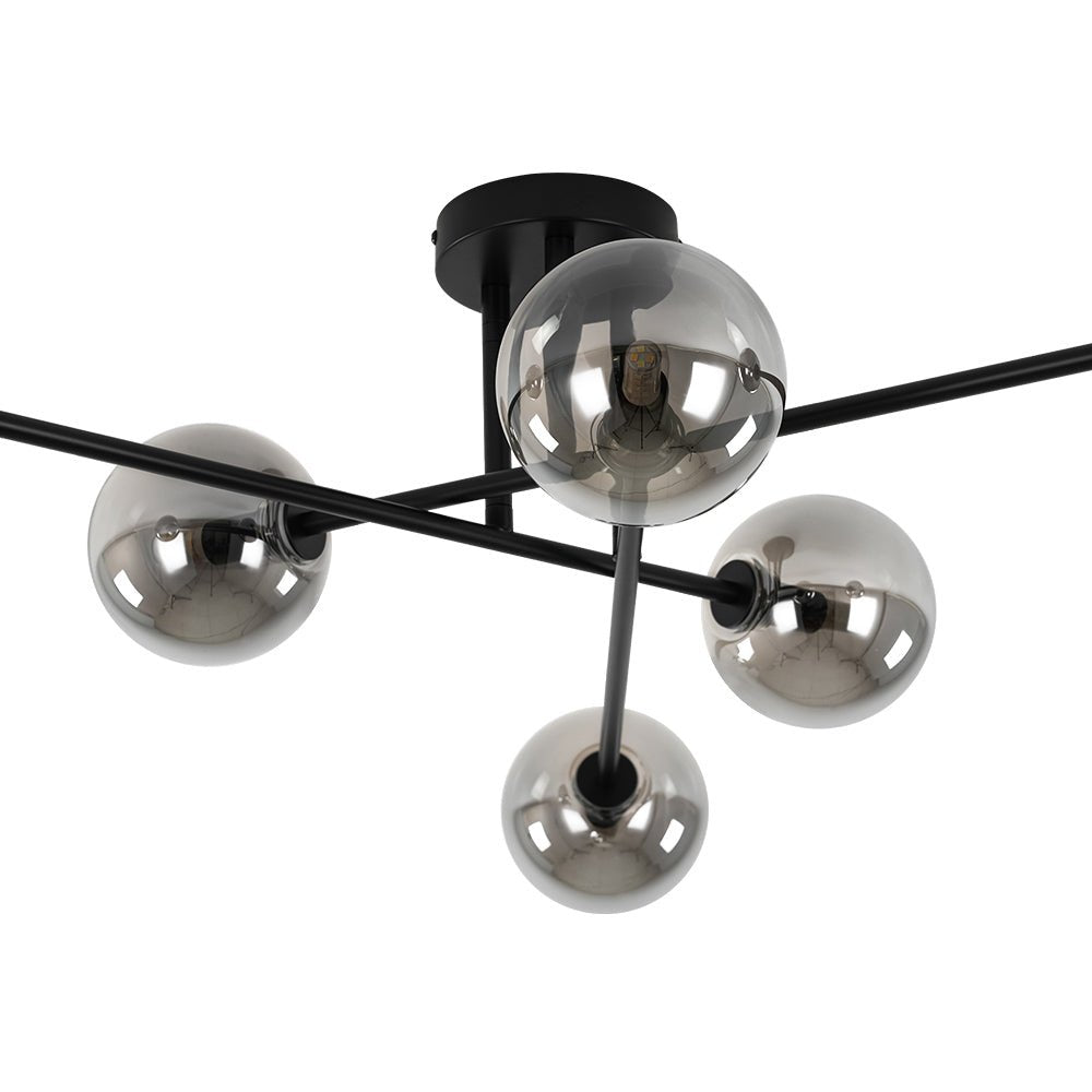 Xenuvium Globe Linear Sputnik Smoked Glass Semi Flush Ceiling Light - Lamp Copper