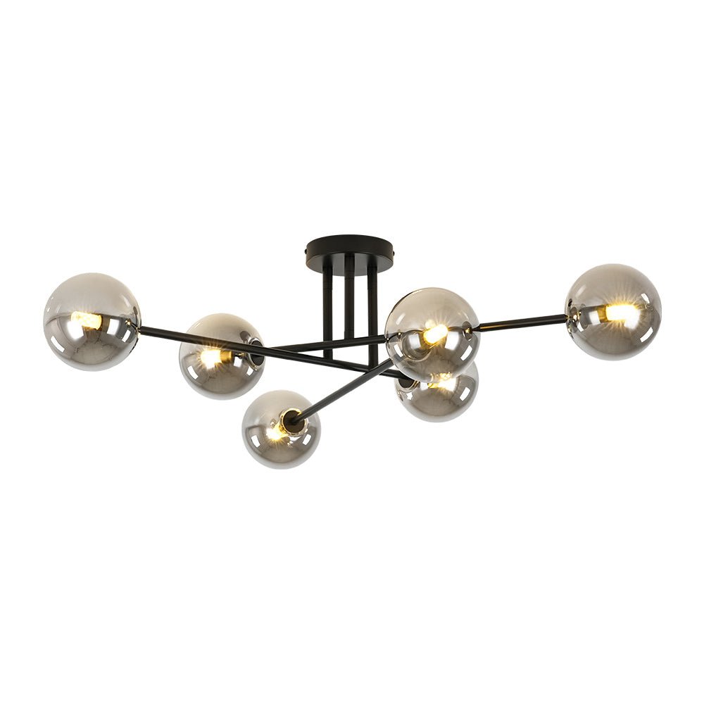 Xenuvium Globe Linear Sputnik Smoked Glass Semi Flush Ceiling Light - Lamp Copper