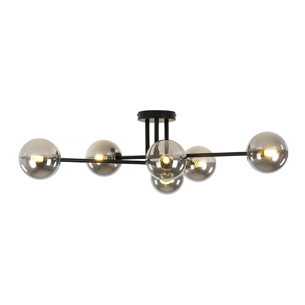 Xenuvium Globe Linear Sputnik Smoked Glass Semi Flush Ceiling Light - Lamp Copper