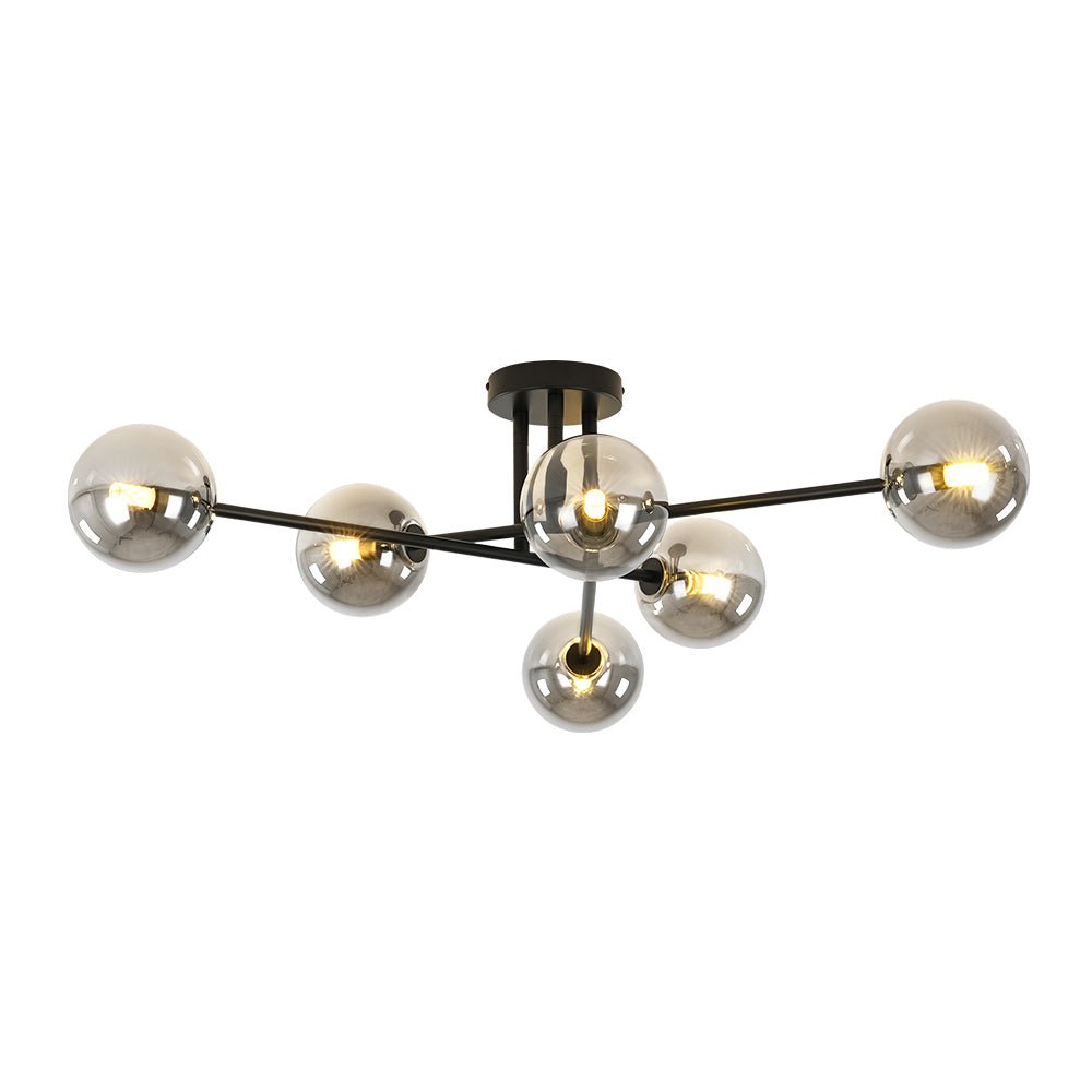 Xenuvium Globe Linear Sputnik Smoked Glass Semi Flush Ceiling Light - Lamp Copper