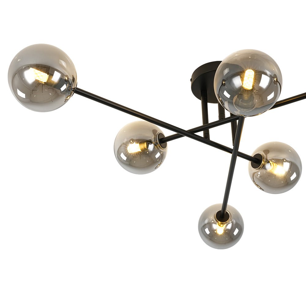 Xenuvium Globe Linear Sputnik Smoked Glass Semi Flush Ceiling Light - Lamp Copper