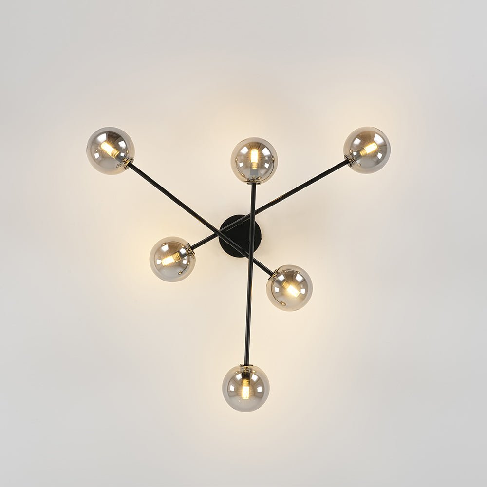 Xenuvium Globe Linear Sputnik Smoked Glass Semi Flush Ceiling Light - Lamp Copper