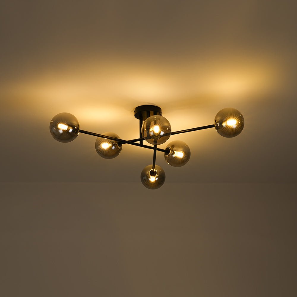 Xenuvium Globe Linear Sputnik Smoked Glass Semi Flush Ceiling Light - Lamp Copper