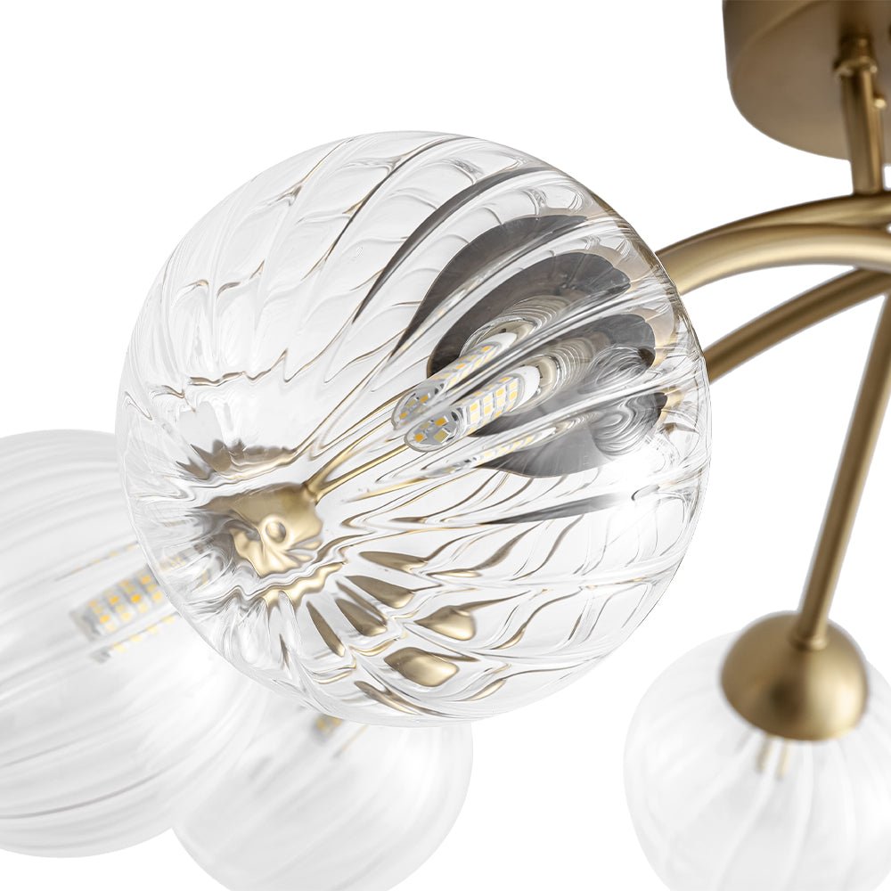 Yrvuvyx Ribbed Bubble Sputnik Glass Semi Flush Mount Ceiling Light - Lamp Copper