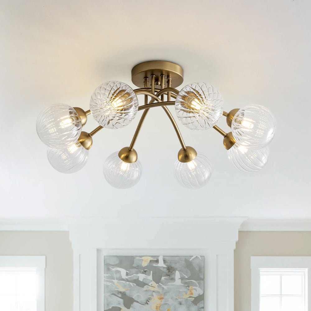 Yrvuvyx Ribbed Bubble Sputnik Glass Semi Flush Mount Ceiling Light - Lamp Copper