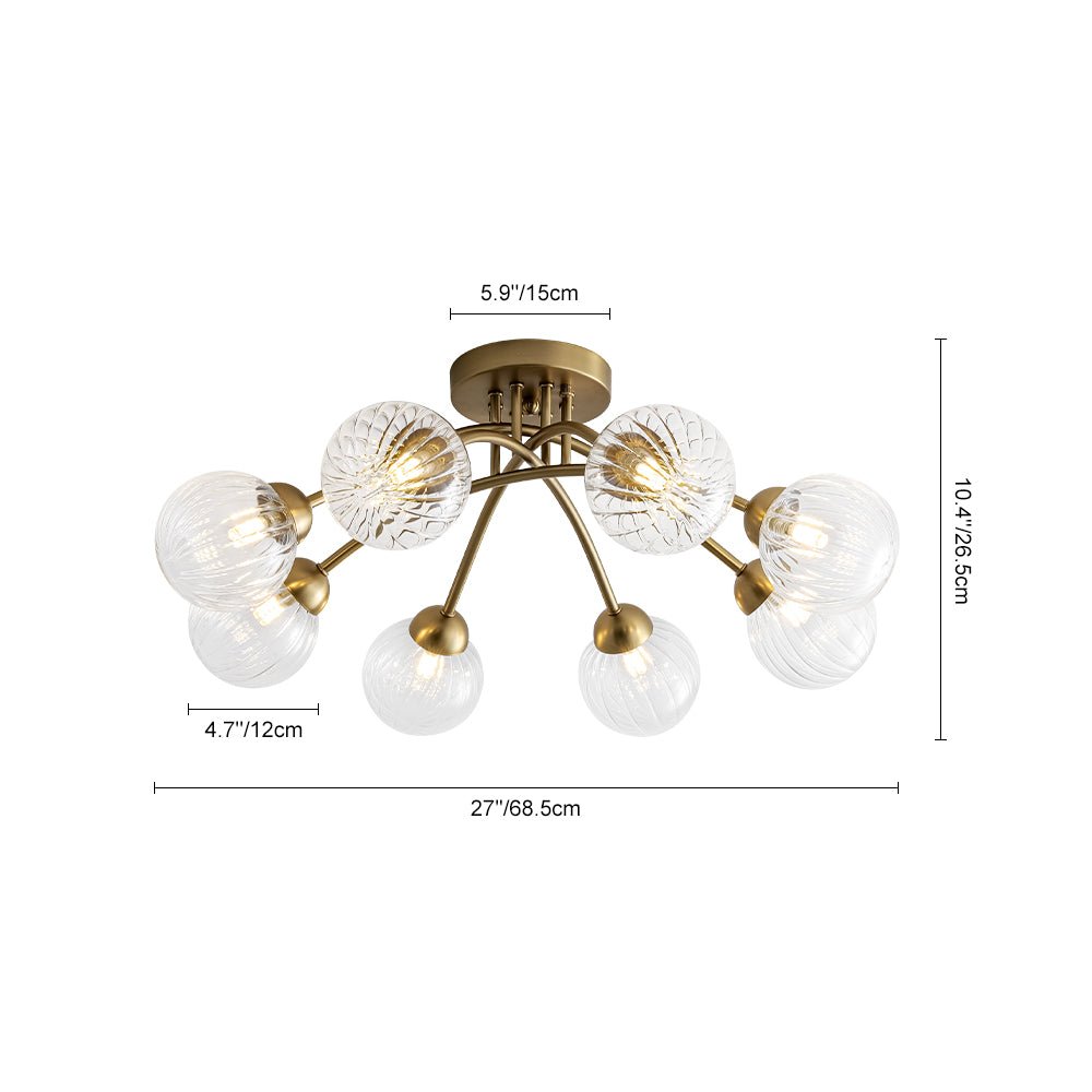 Yrvuvyx Ribbed Bubble Sputnik Glass Semi Flush Mount Ceiling Light - Lamp Copper