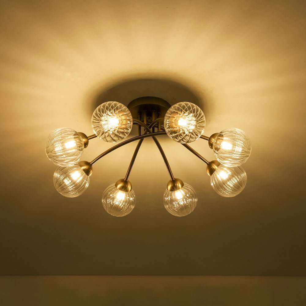 Yrvuvyx Ribbed Bubble Sputnik Glass Semi Flush Mount Ceiling Light - Lamp Copper