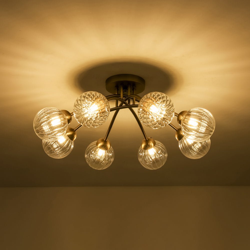 Yrvuvyx Ribbed Bubble Sputnik Glass Semi Flush Mount Ceiling Light - Lamp Copper