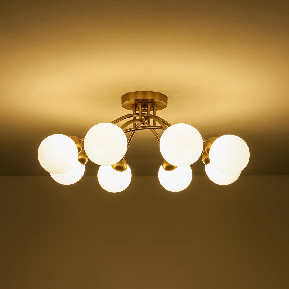 Eirikuli Sputnik Milky Glass Semi Flush Mount Ceiling Light - Lamp Copper