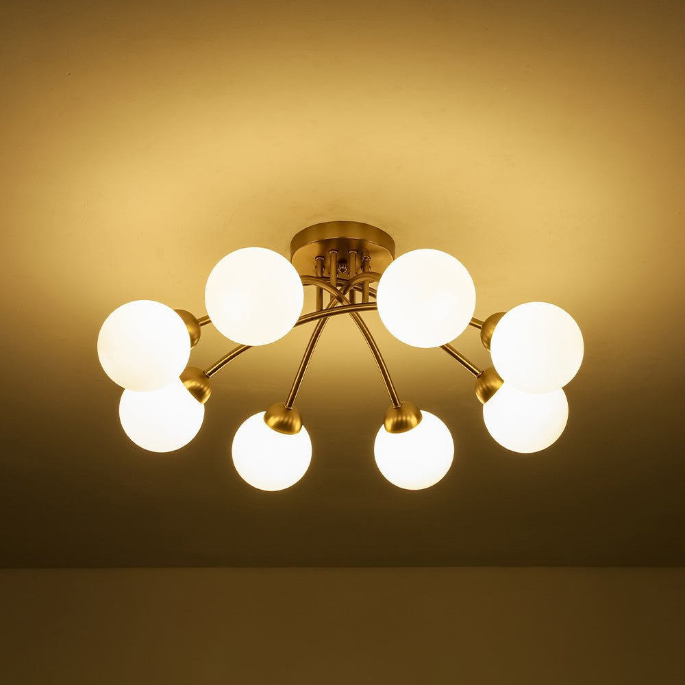 Eirikuli Sputnik Milky Glass Semi Flush Mount Ceiling Light - Lamp Copper