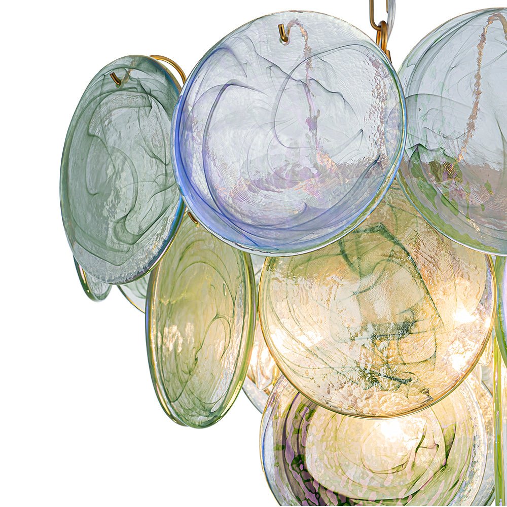 Gloruli Art Deco Iridescent Swirl Glass Chandelier - Lamp Copper