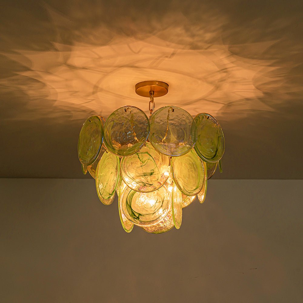 Gloruli Art Deco Iridescent Swirl Glass Chandelier - Lamp Copper