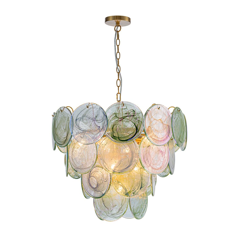 Gloruli Art Deco Iridescent Swirl Glass Chandelier - Lamp Copper