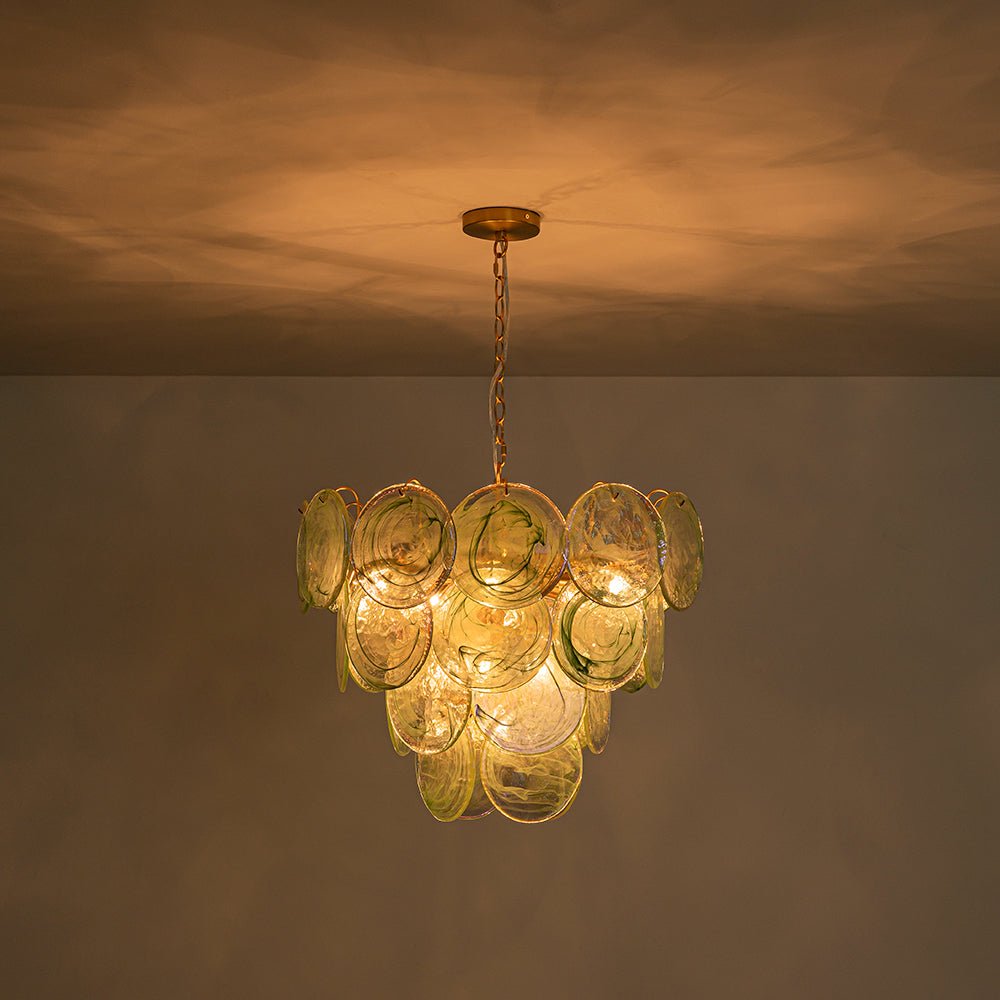Gloruli Art Deco Iridescent Swirl Glass Chandelier - Lamp Copper