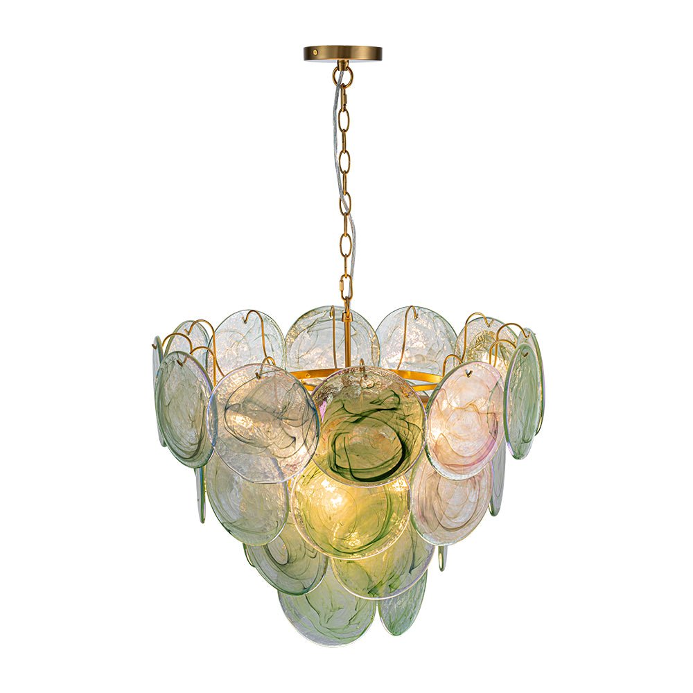 Gloruli Art Deco Iridescent Swirl Glass Chandelier - Lamp Copper