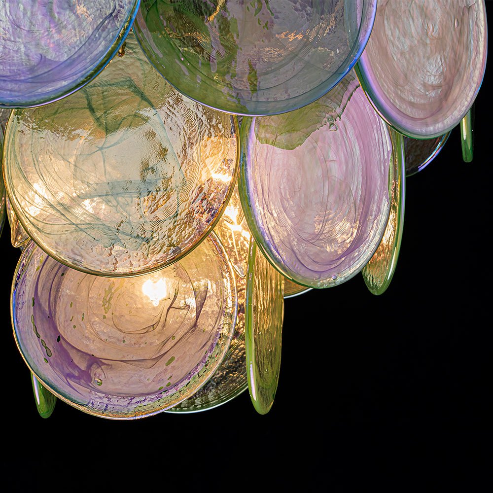 Gloruli Art Deco Iridescent Swirl Glass Chandelier - Lamp Copper