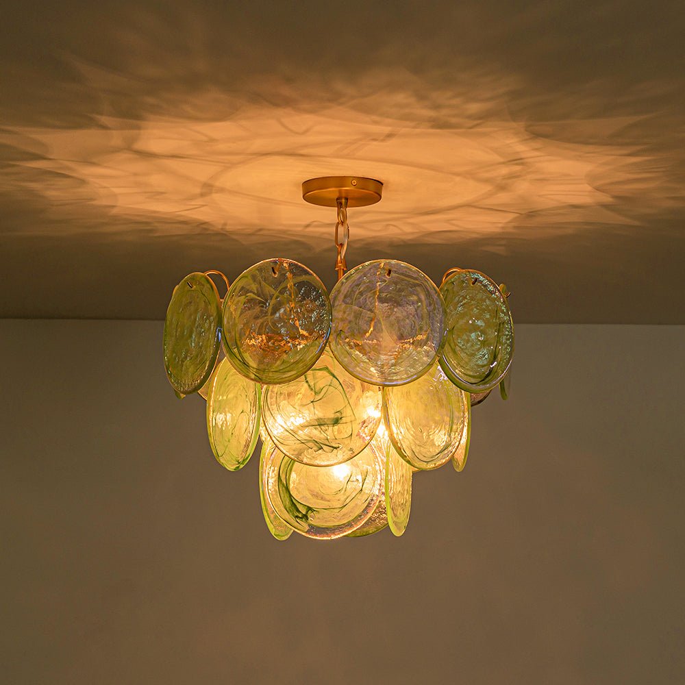 Gloruli Art Deco Iridescent Swirl Glass Chandelier - Lamp Copper