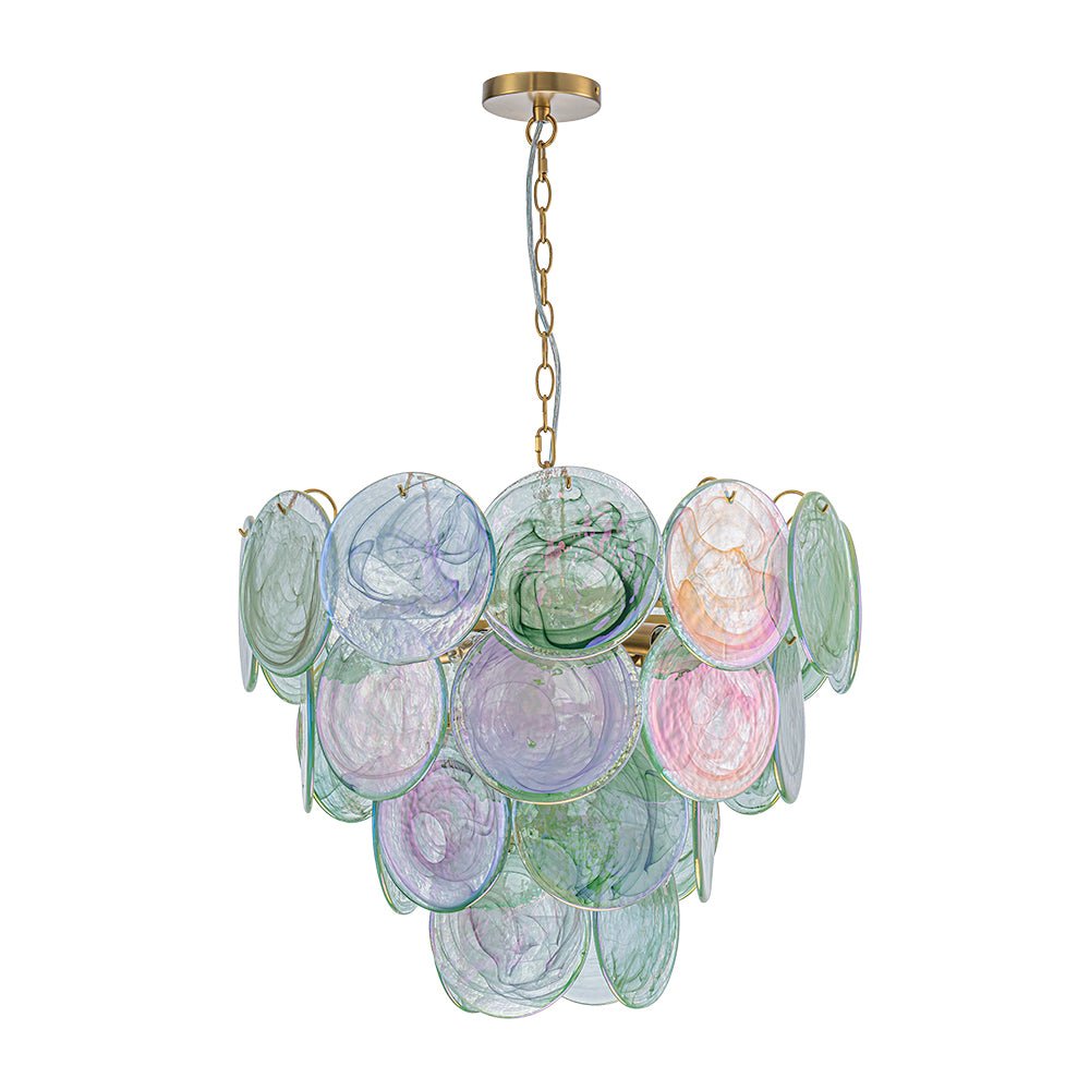 Gloruli Art Deco Iridescent Swirl Glass Chandelier - Lamp Copper
