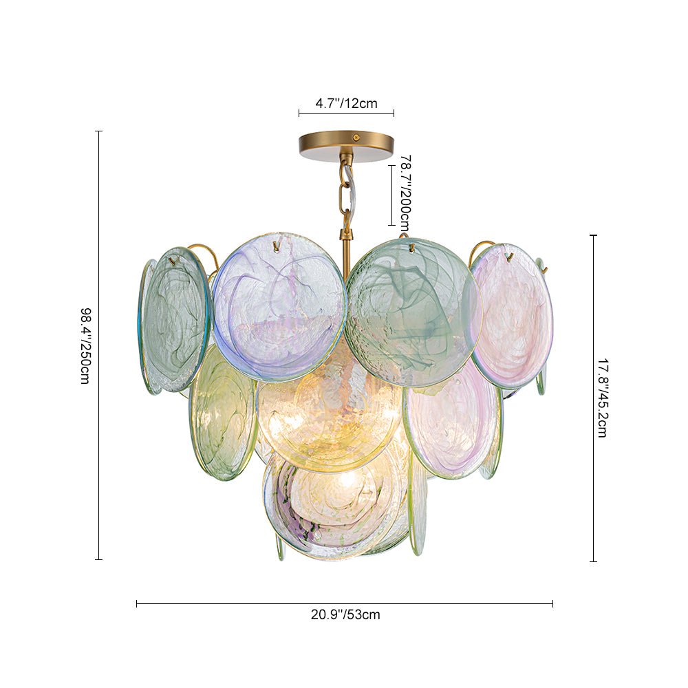 Gloruli Art Deco Iridescent Swirl Glass Chandelier - Lamp Copper