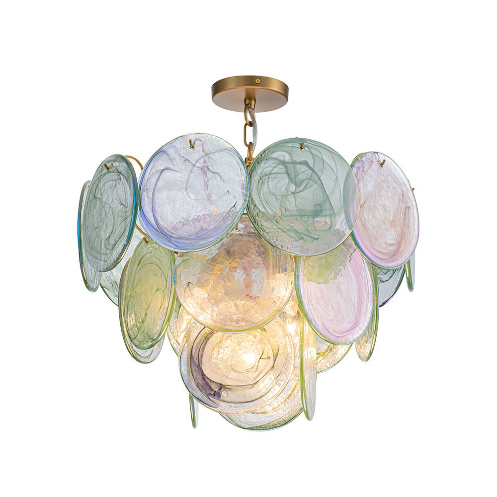 Gloruli Art Deco Iridescent Swirl Glass Chandelier - Lamp Copper