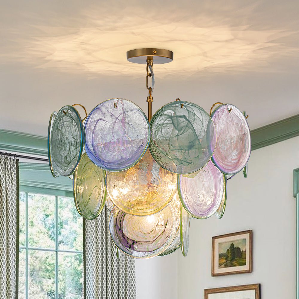 Gloruli Art Deco Iridescent Swirl Glass Chandelier - Lamp Copper
