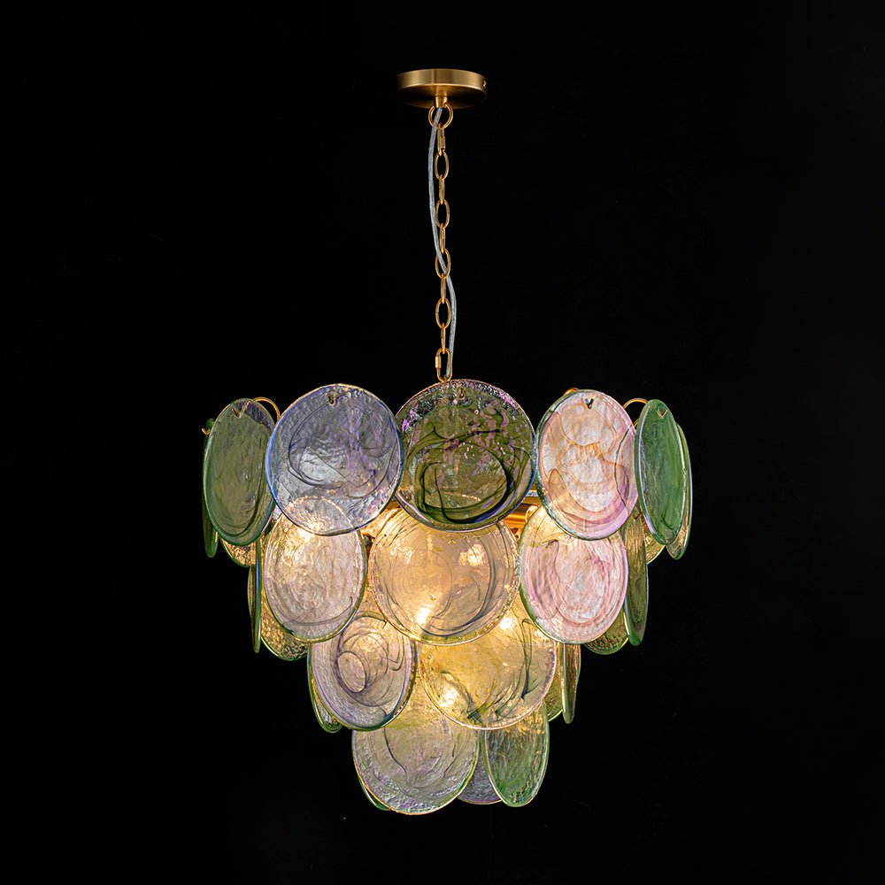 Gloruli Art Deco Iridescent Swirl Glass Chandelier - Lamp Copper