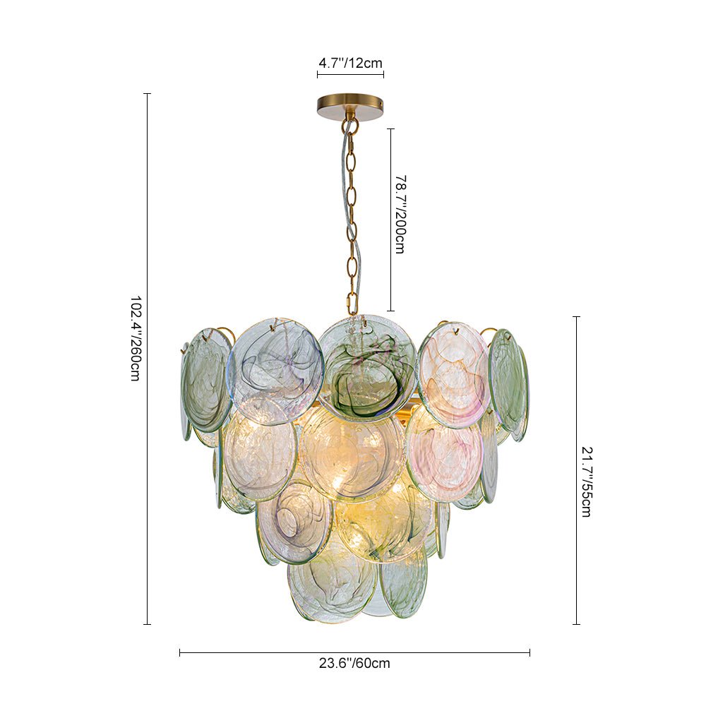 Gloruli Art Deco Iridescent Swirl Glass Chandelier - Lamp Copper