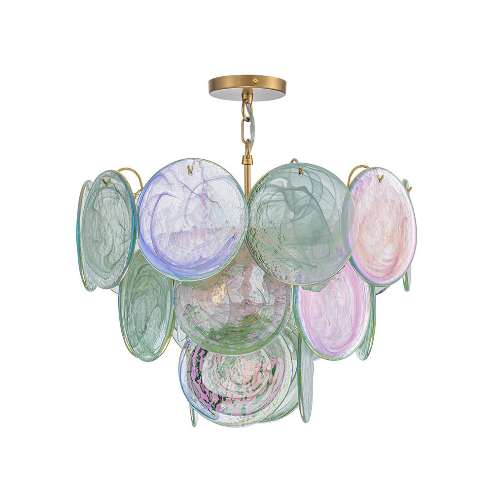 Gloruli Art Deco Iridescent Swirl Glass Chandelier - Lamp Copper