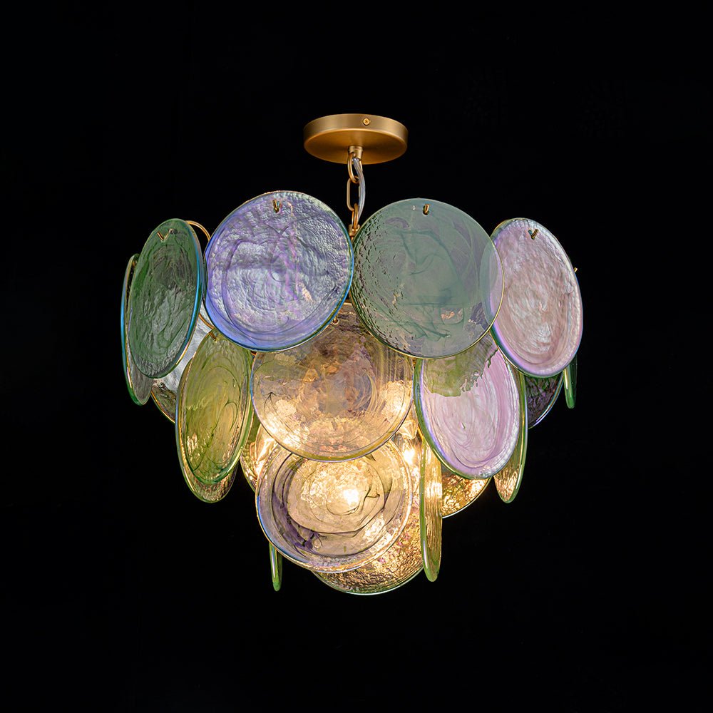 Gloruli Art Deco Iridescent Swirl Glass Chandelier - Lamp Copper