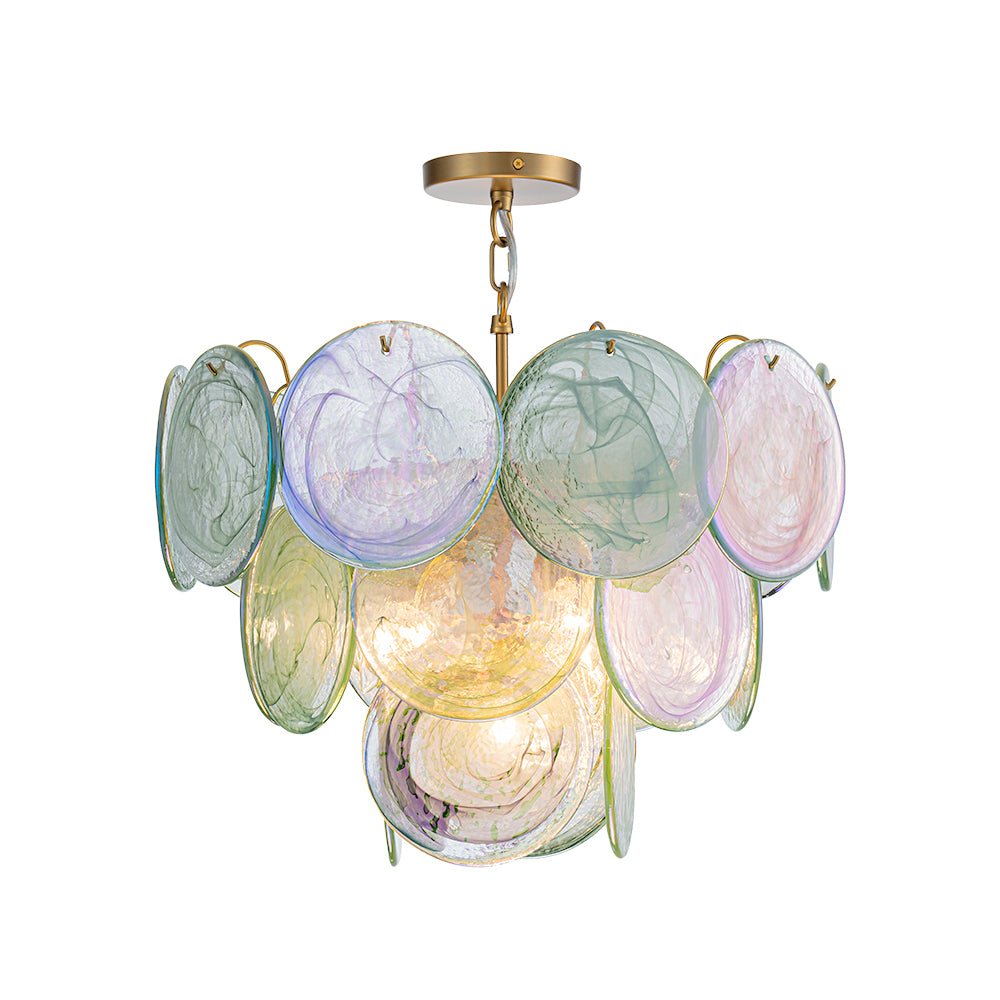 Gloruli Art Deco Iridescent Swirl Glass Chandelier - Lamp Copper