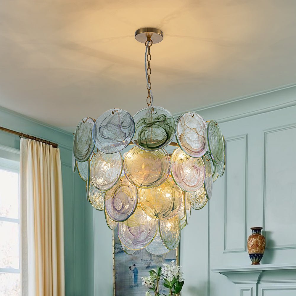 Gloruli Art Deco Iridescent Swirl Glass Chandelier - Lamp Copper