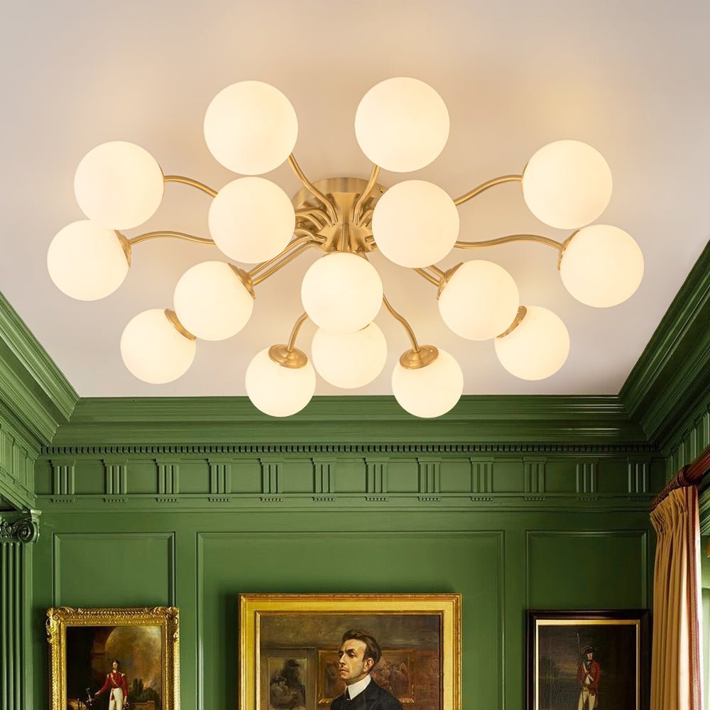 Püre Modern Brass Glass Semi Flush Chandelier - Lamp Copper