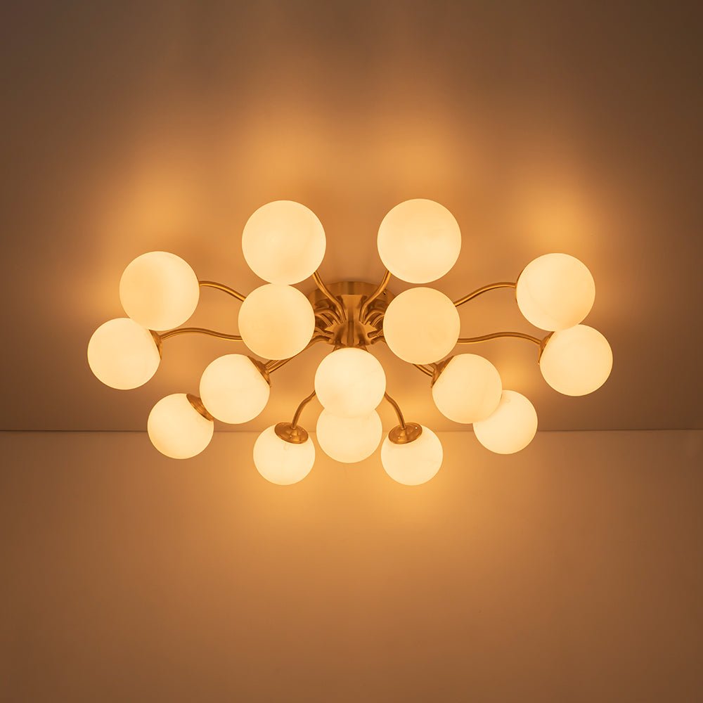 Püre Modern Brass Glass Semi Flush Chandelier - Lamp Copper