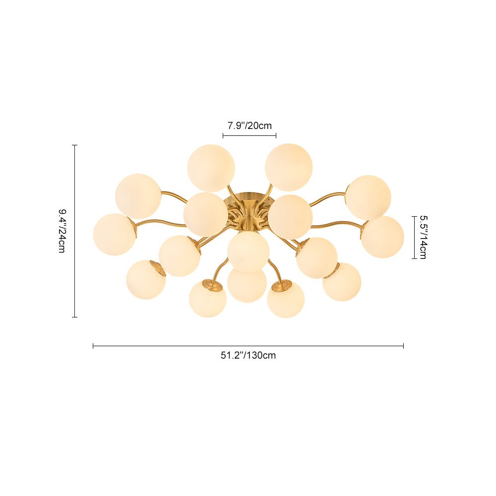 Püre Modern Brass Glass Semi Flush Chandelier - Lamp Copper