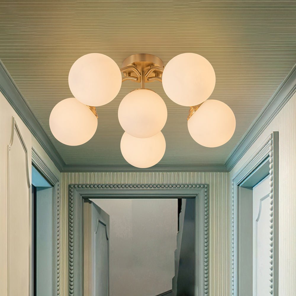 Püre Modern Brass Glass Semi Flush Chandelier - Lamp Copper