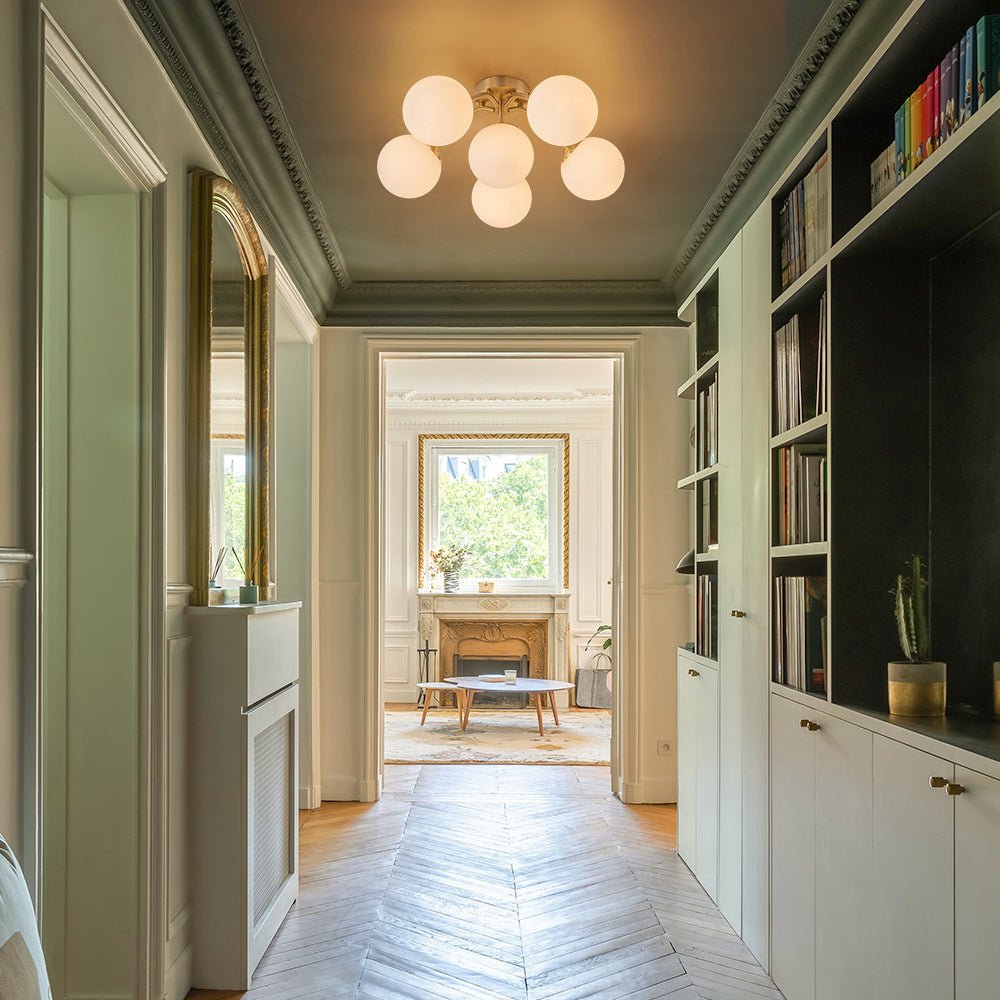 Püre Modern Brass Glass Semi Flush Chandelier - Lamp Copper