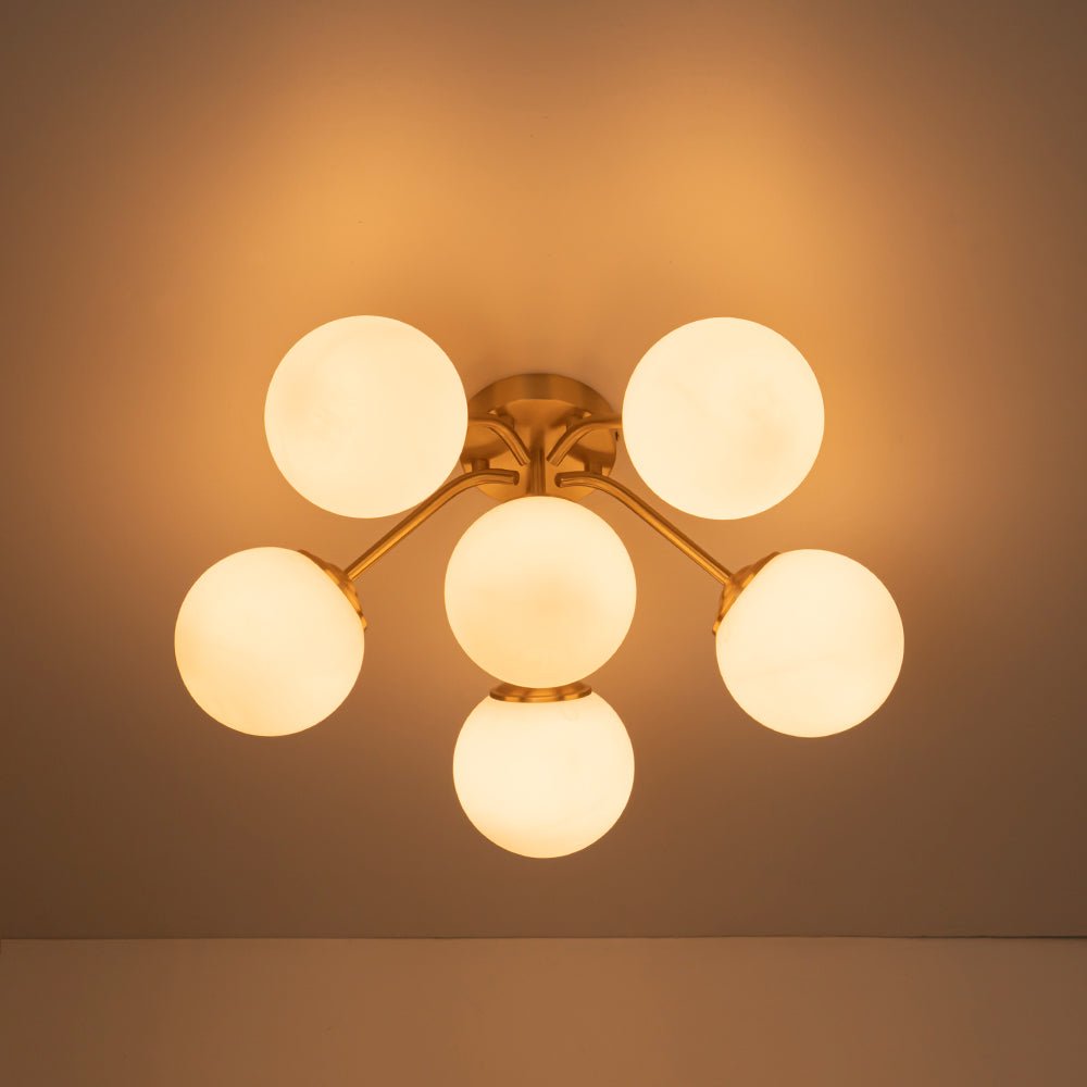 Püre Modern Brass Glass Semi Flush Chandelier - Lamp Copper