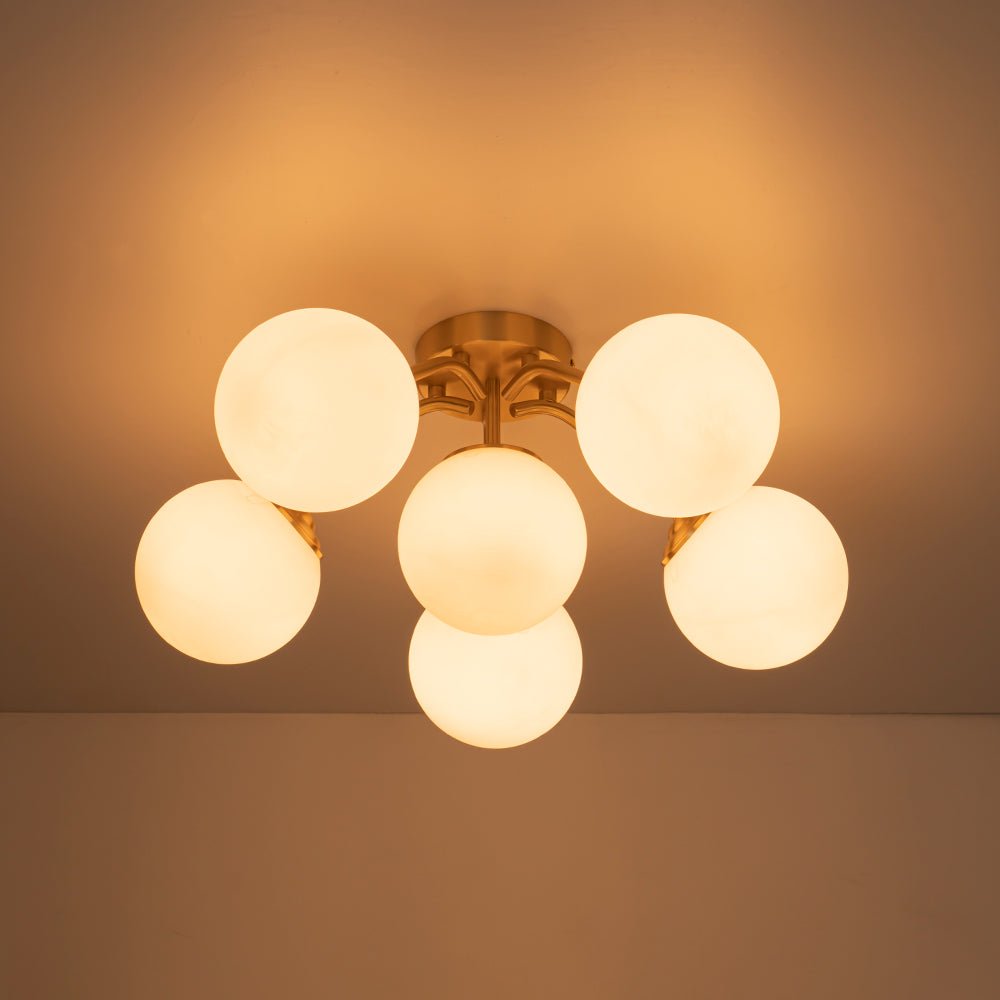 Püre Modern Brass Glass Semi Flush Chandelier - Lamp Copper