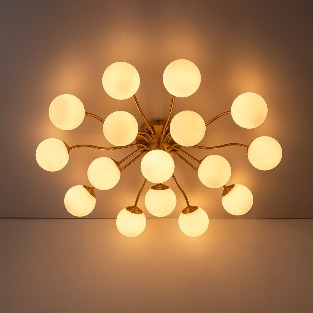 Püre Modern Brass Glass Semi Flush Chandelier - Lamp Copper
